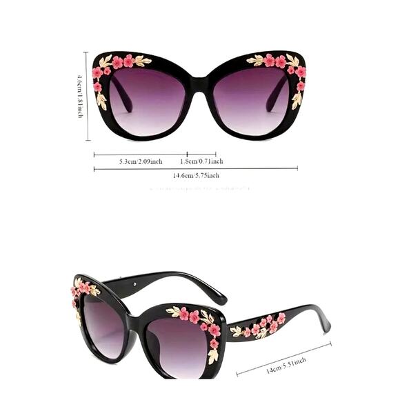 Chic Cat Tortoise Shell Sunglasses Fairmarry Pink Roses - Picture 10 of 12